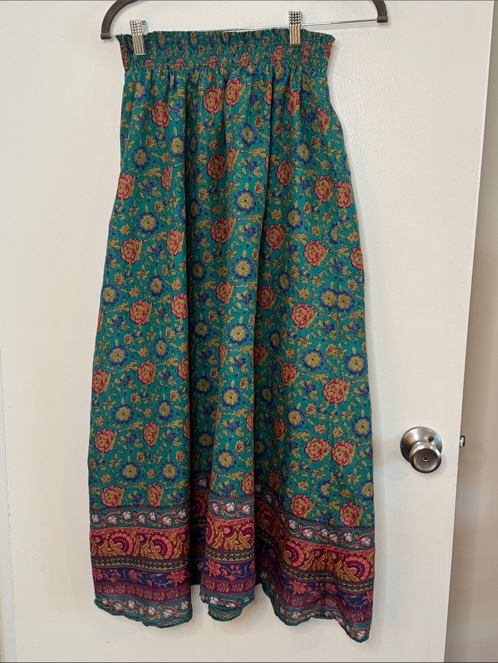 NATURAL LIFE Teal Maxi Skirt with Pink and Yellow Floral Print